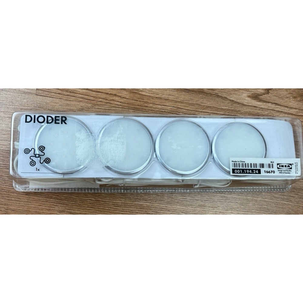 Ikea Dioder LED Puck Lights 001.194.24 Pack of 4 Corded Under Cabinet NEW